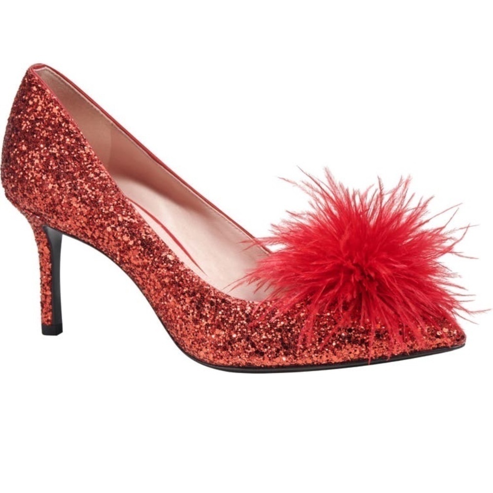🆕kate spade new york Marabou PomPom All Over Glitter Pointed Toe Stiletto Pump - Picture 7 of 9